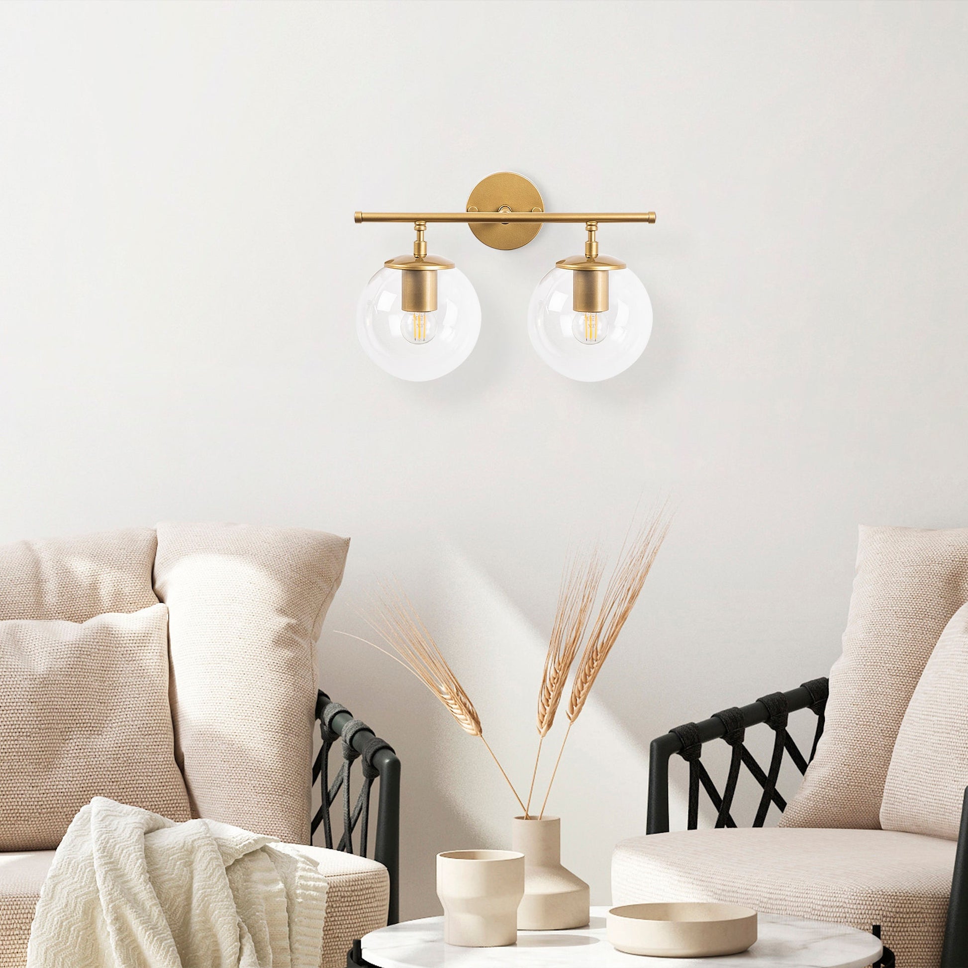 Aplique De Pared, Recto 2 Transparente, Metal , Oro Brillante, 36x24x16, Casquillo 2 X E14 Max 40 W_4