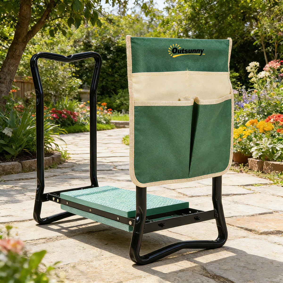 Outsunny Taburete De Jardín Plegable 2 En 1 Con Almohadilla De Espuma Y Bolsa_1