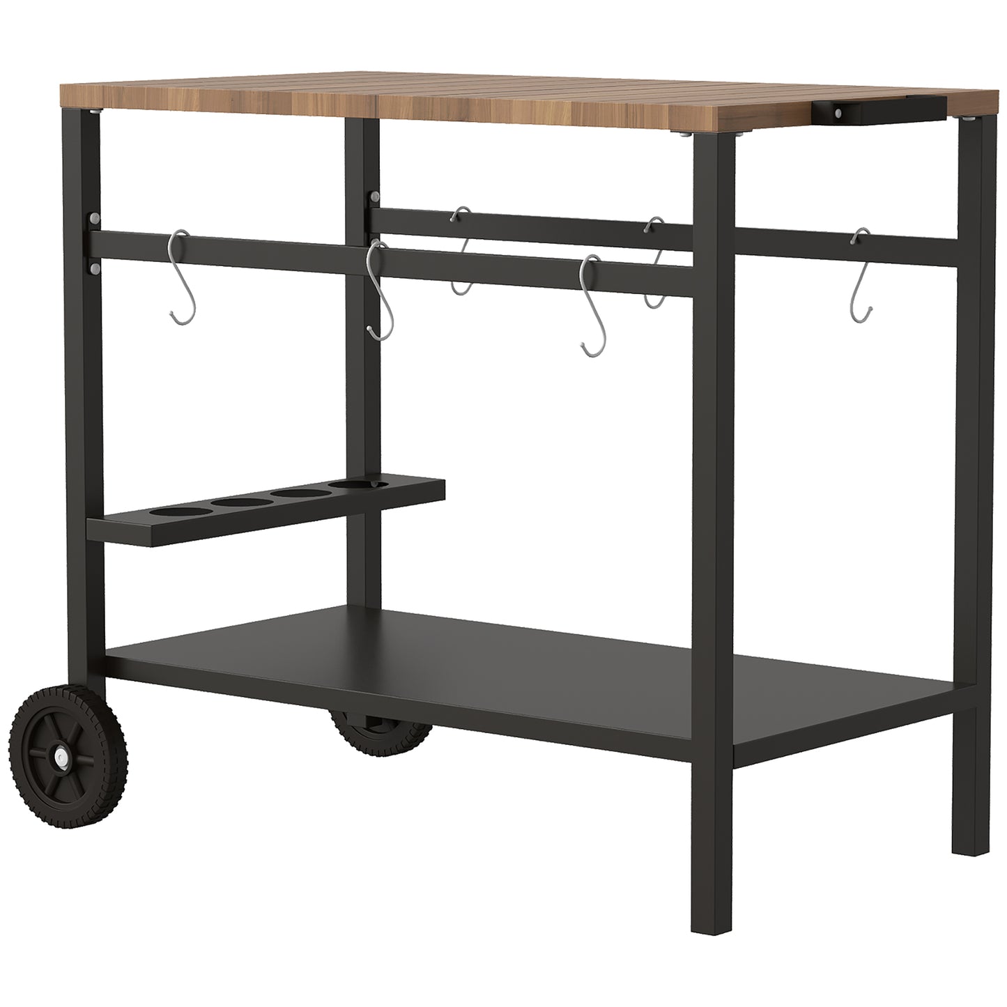 Outsunny Carrito De Barbacoa De 2 Niveles Con Ruedas Portabebidas Ganchos_3