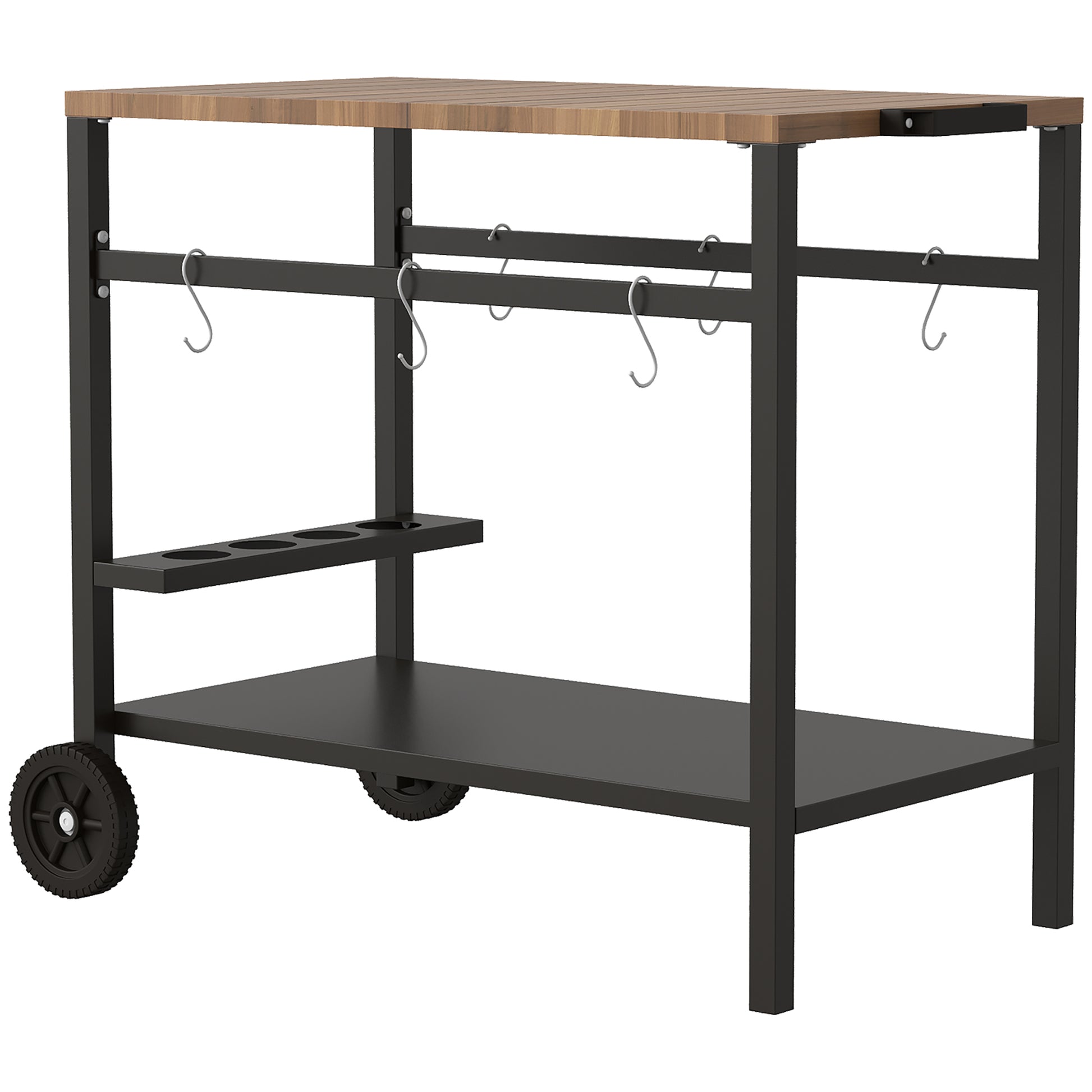 Outsunny Carrito De Barbacoa De 2 Niveles Con Ruedas Portabebidas Ganchos_3