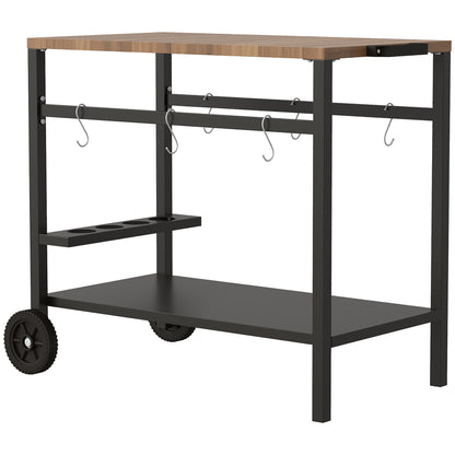 Outsunny Carrito De Barbacoa De 2 Niveles Con Ruedas Portabebidas Ganchos_3