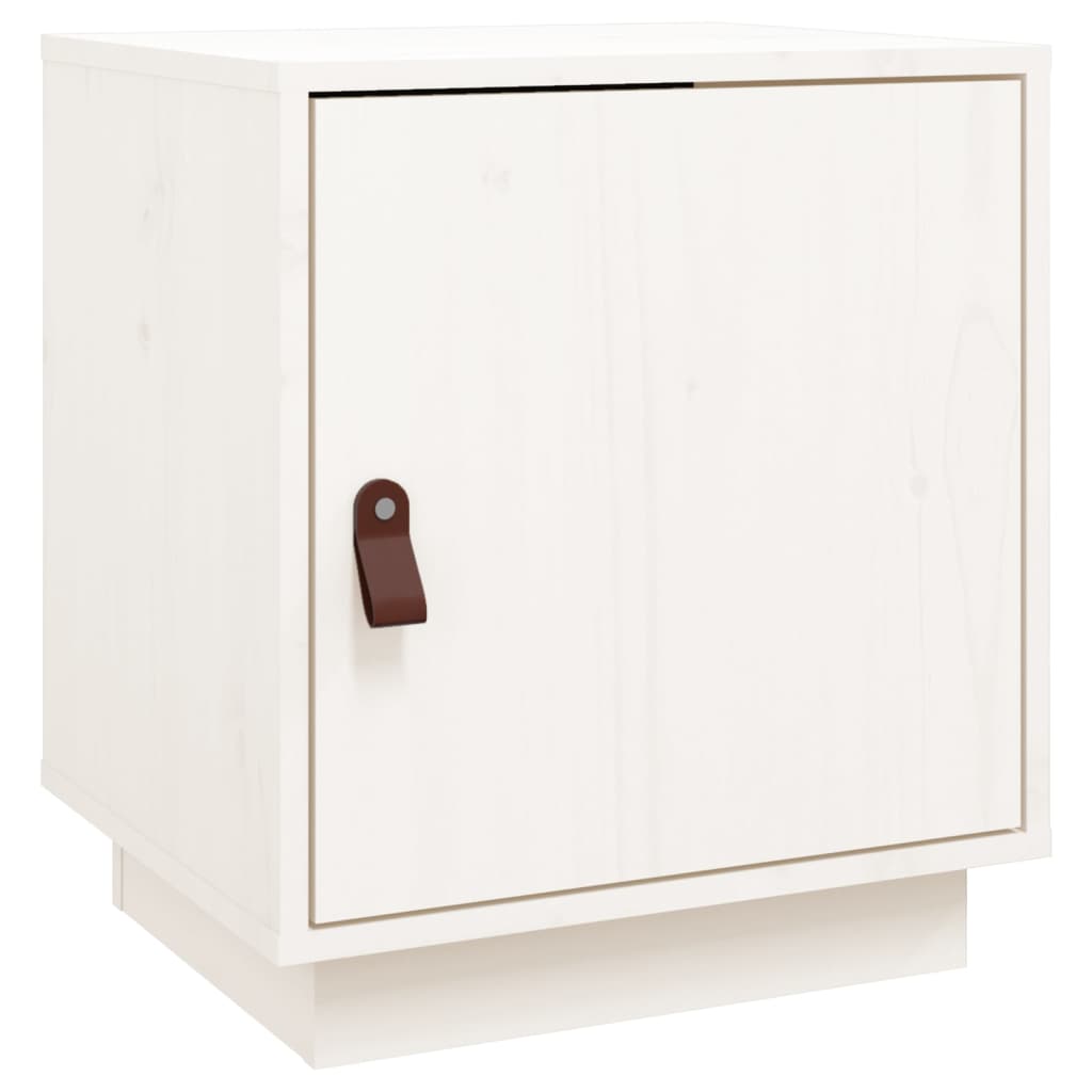 Mesita De Noche Madera Maciza De Pino Blanca 40x34x45 Cm_0