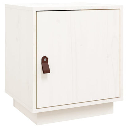 Mesita De Noche Madera Maciza De Pino Blanca 40x34x45 Cm_0