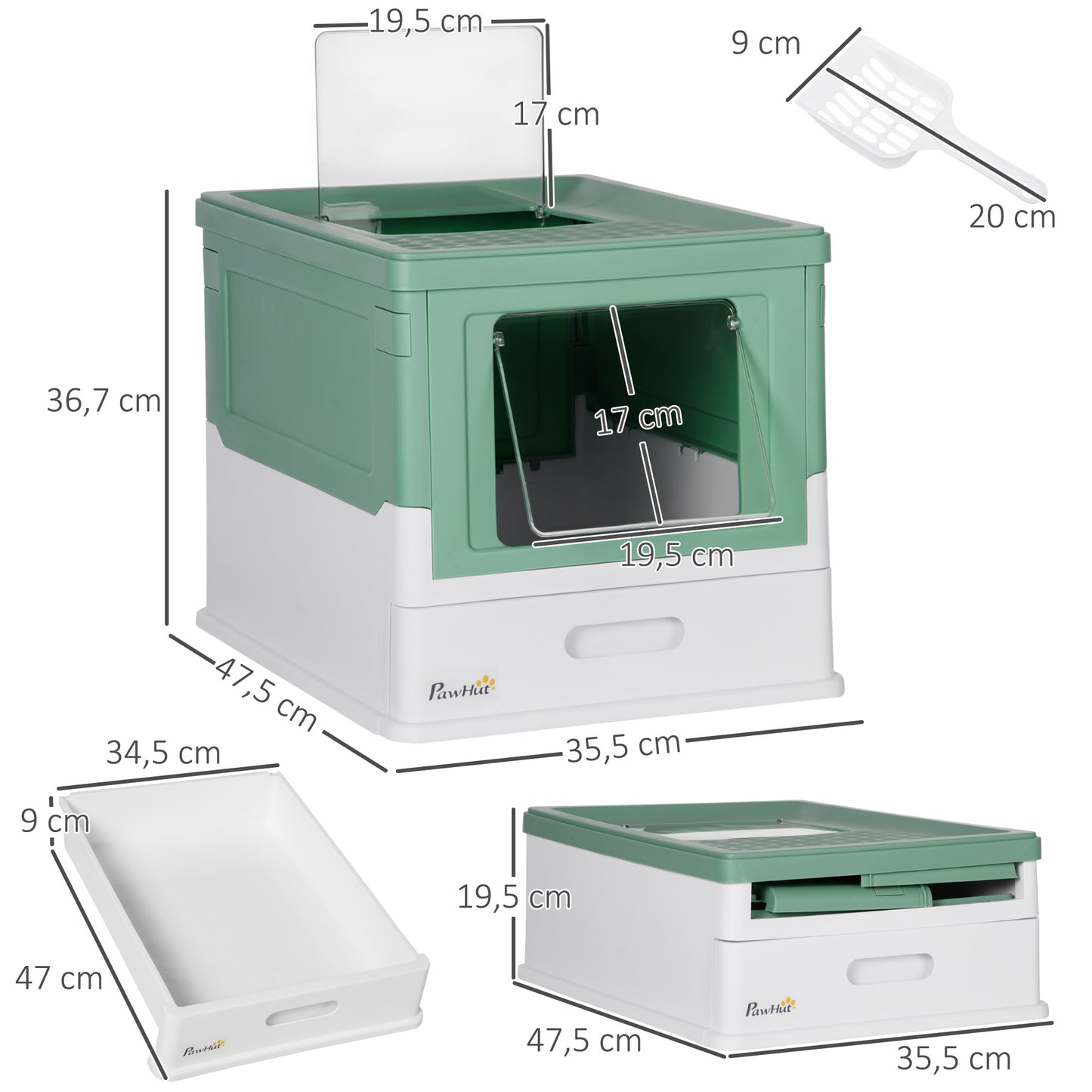 Pawhut Caja Arena Plegable Para Gatos Con Cubierta Desmontable 47,5x35,5x36,7 Cm_2