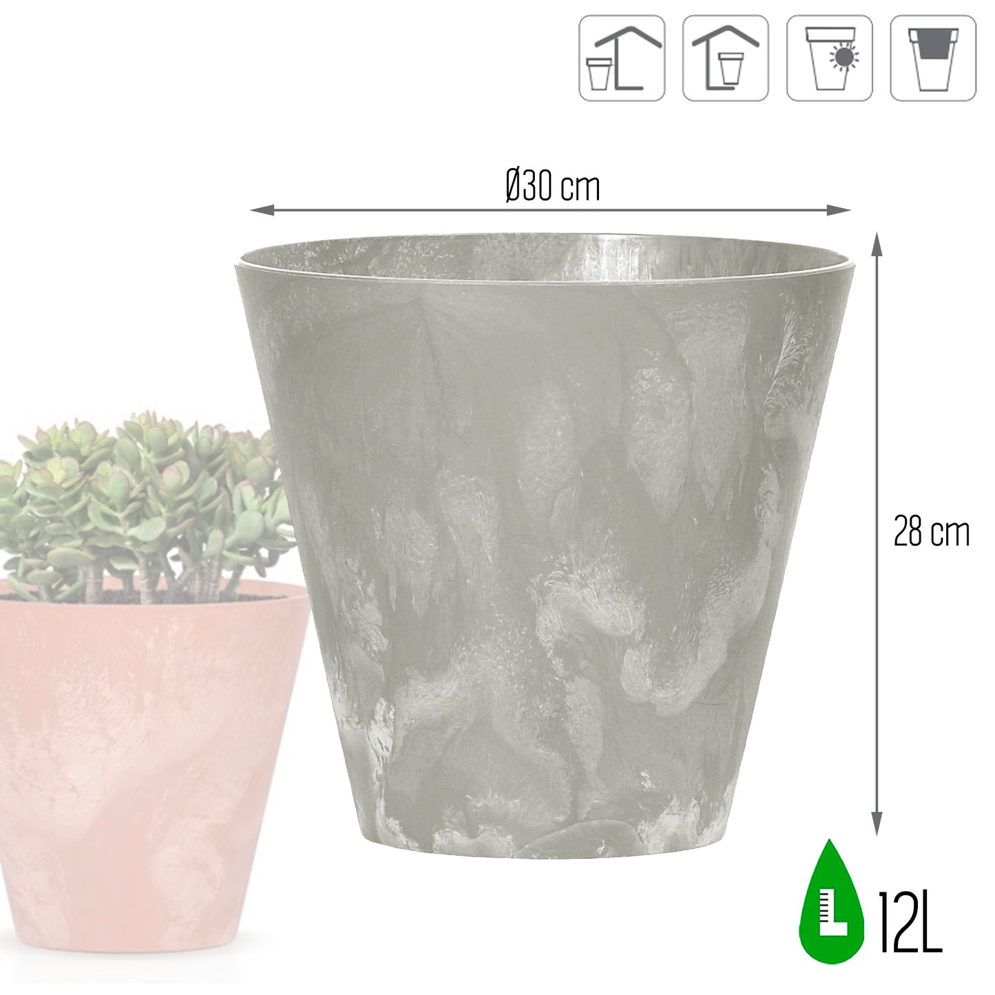 Maceta Tubus Beton Effect 12l., Dimensiones (mm) 300x300x280, Color Hormigón