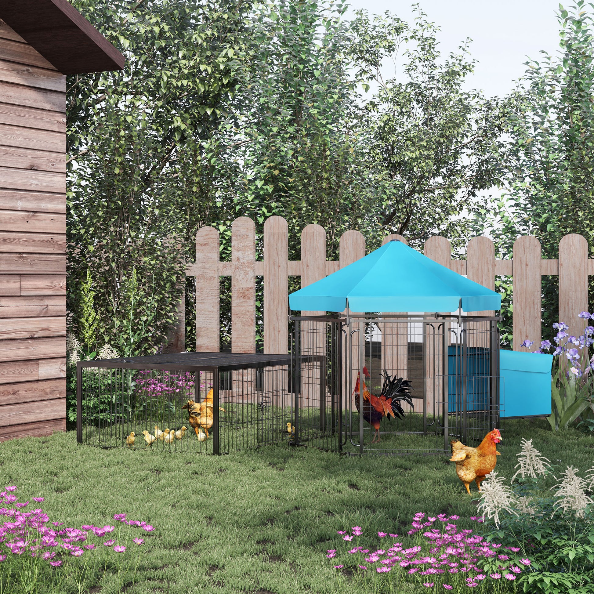 Pawhut Gallinero Para Exterior Para Gallinas Acero Con Toldo 201,5x156x120 Cm_1