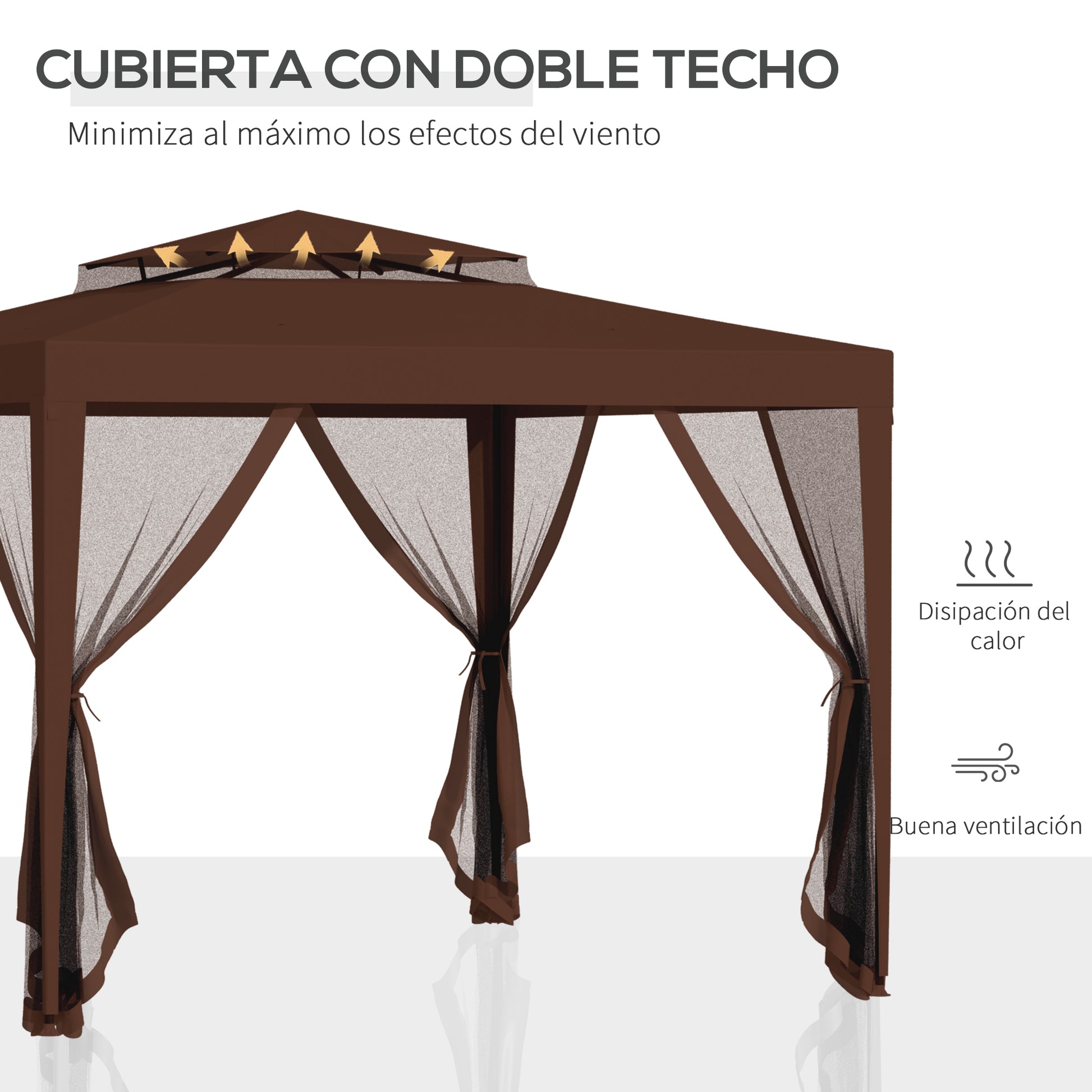 Outsunny Carpa De Jardín 3x3 M Con 4 Mosquiteras Laterales Techo Doble Marrón_3
