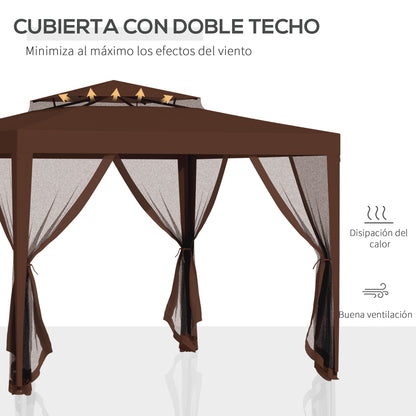 Outsunny Carpa De Jardín 3x3 M Con 4 Mosquiteras Laterales Techo Doble Marrón_3