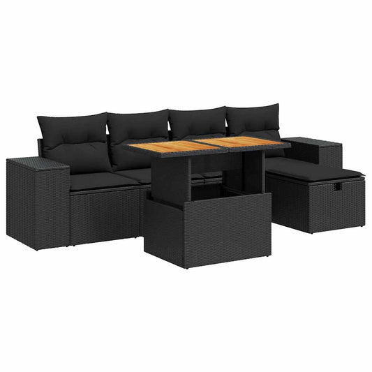 Set Sofás Jardín Y Cojines 6 Pzas Ratán Sintético Acacia Negro / Vetonek_0