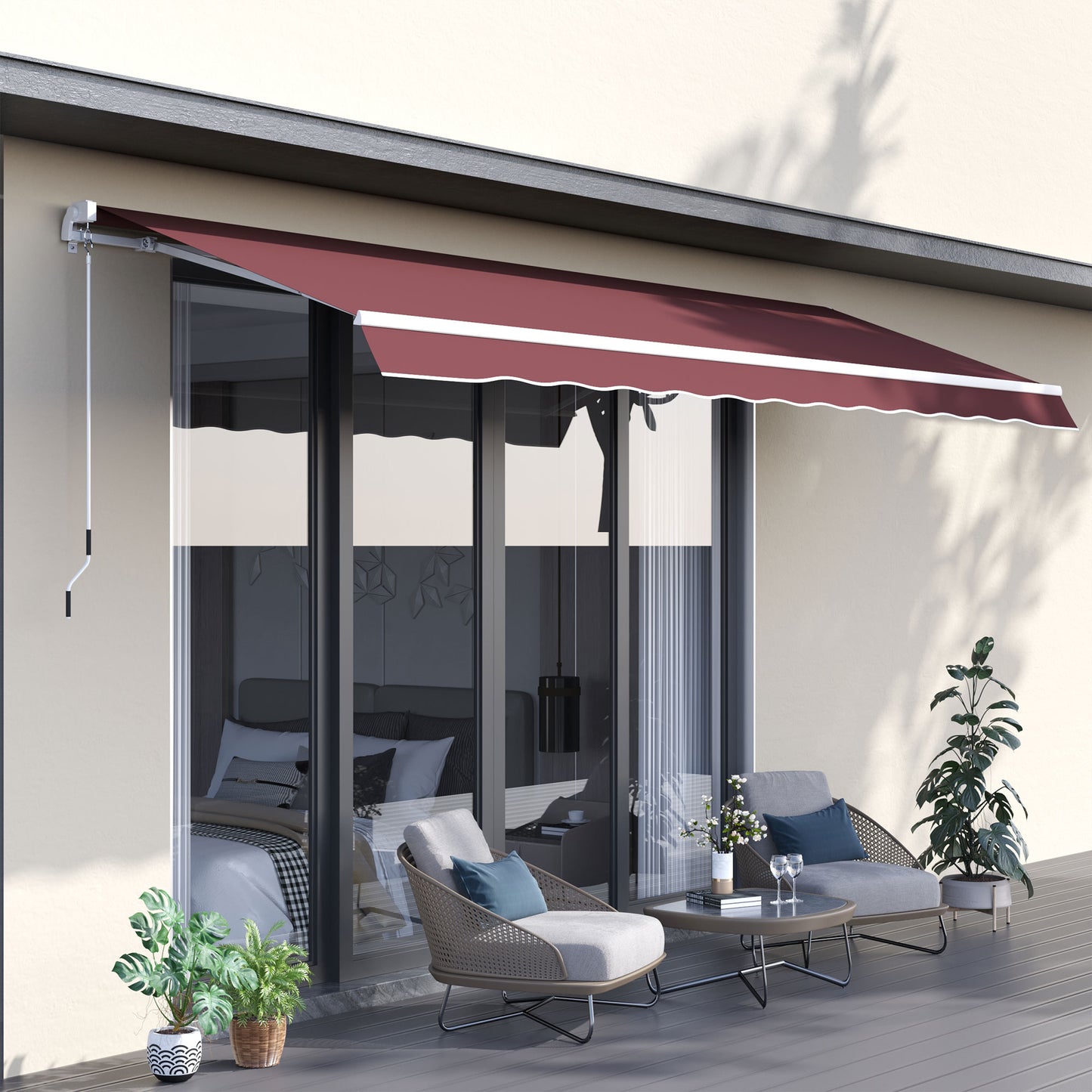 Outsunny Toldo Manual Retráctil 3,5x2,5 M Con Ángulo Ajustable Manivela Rojo_1