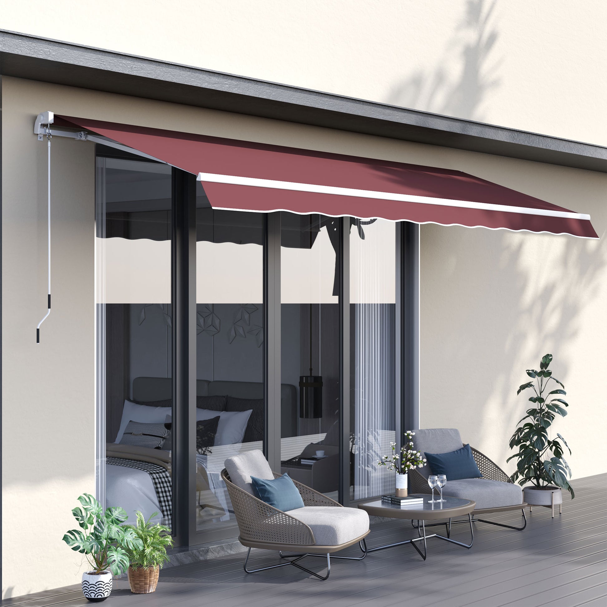 Outsunny Toldo Manual Retráctil 3,5x2,5 M Con Ángulo Ajustable Manivela Rojo_1