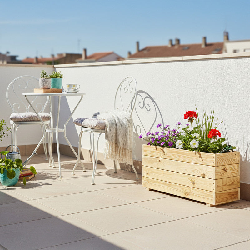 Jardinera Rectangular De Madera Tratada 80x30x40 Cm Ghio Hortalia_1