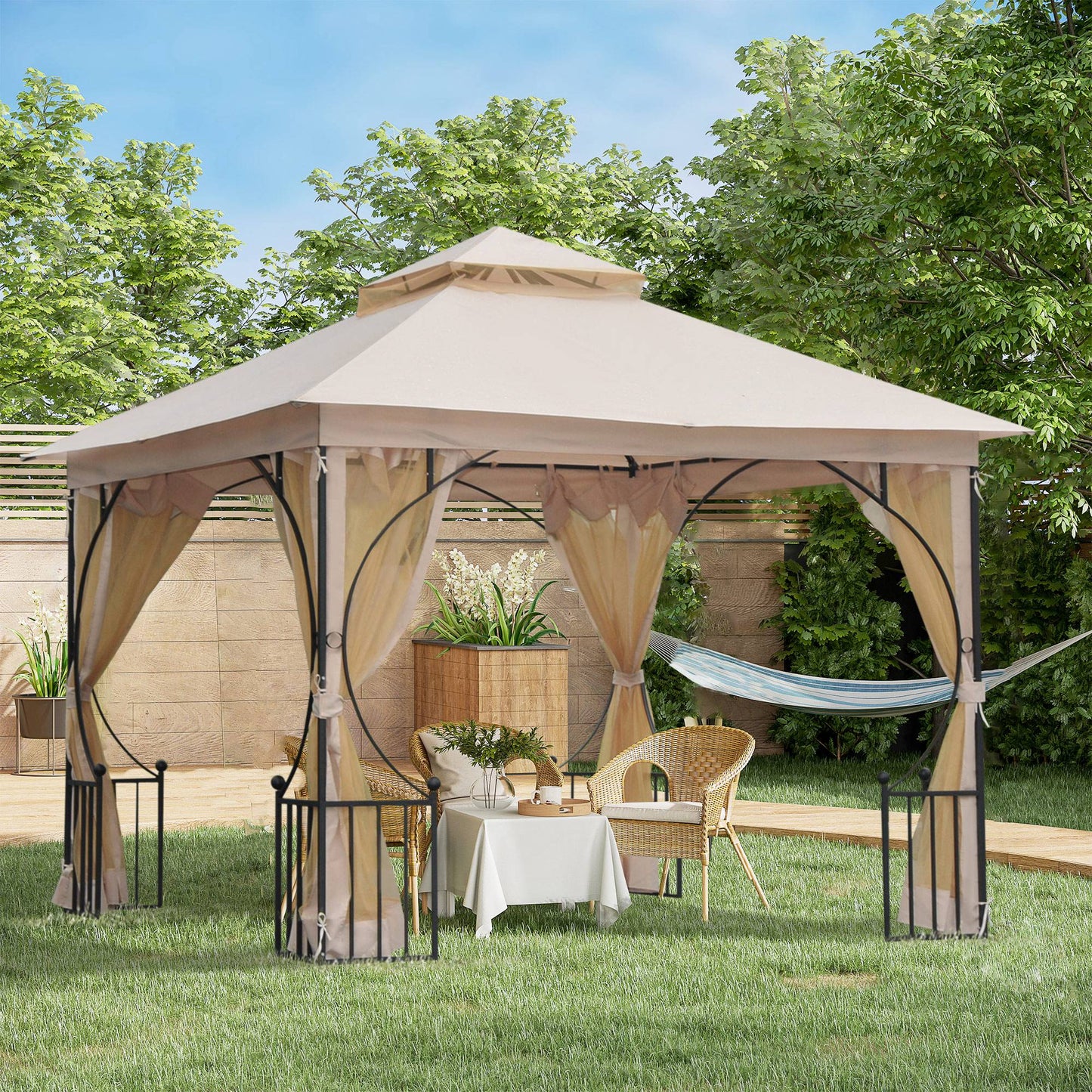 Outsunny Cenador De Jardín 3x3 M Con 4 Cortinas Laterales De Cremallera Doble_1
