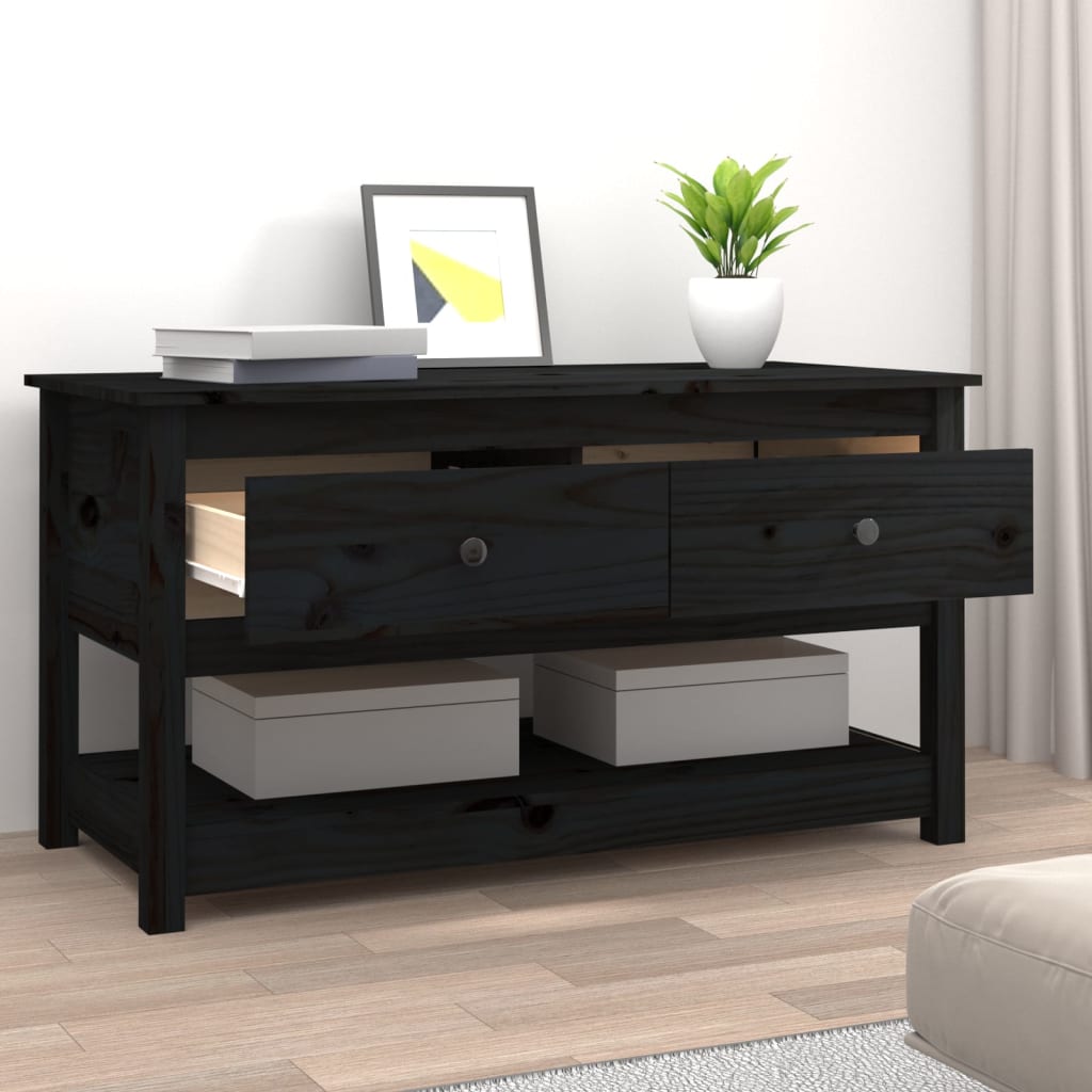 Mesa De Centro De Madera Maciza De Pino Negro 102x49x55 Cm_4