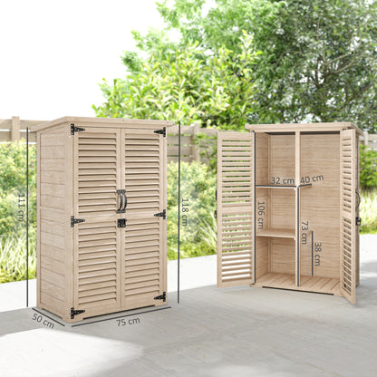 Outsunny Caseta De Jardín De Madera 75x50x118 Cm Con 2 Estantes Puertas Natural_2