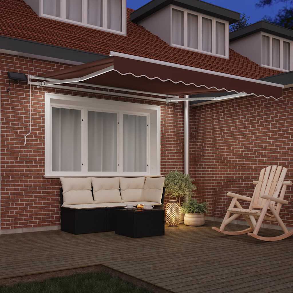 Toldo Retráctil Manual Con Luz Led Marrón 300x250 Cm_2