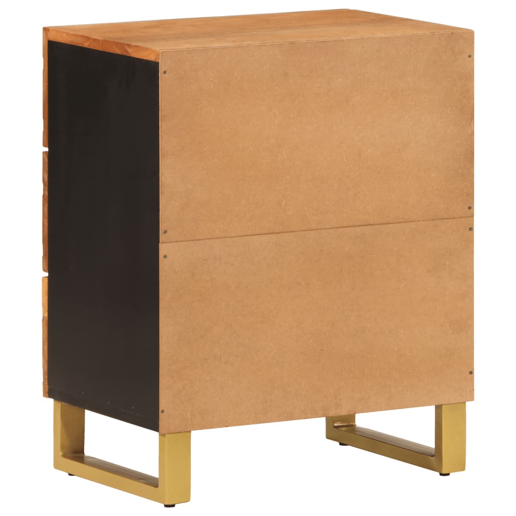Mesita De Noche Madera Maciza Mango Marrón Y Negro 50x33x60 C_4