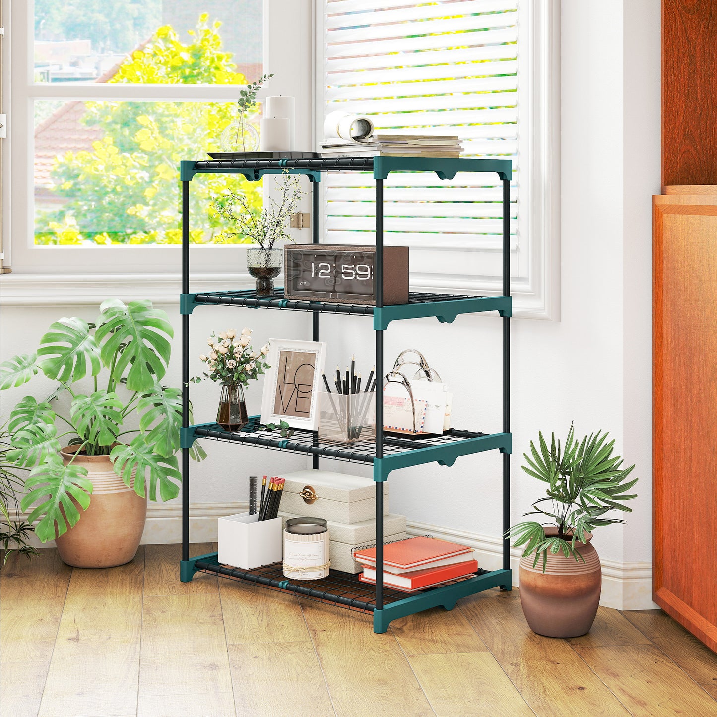Outsunny Soporte Para Plantas De 4 Niveles De Acero 67x49x105 Cm Verde Oscuro_4