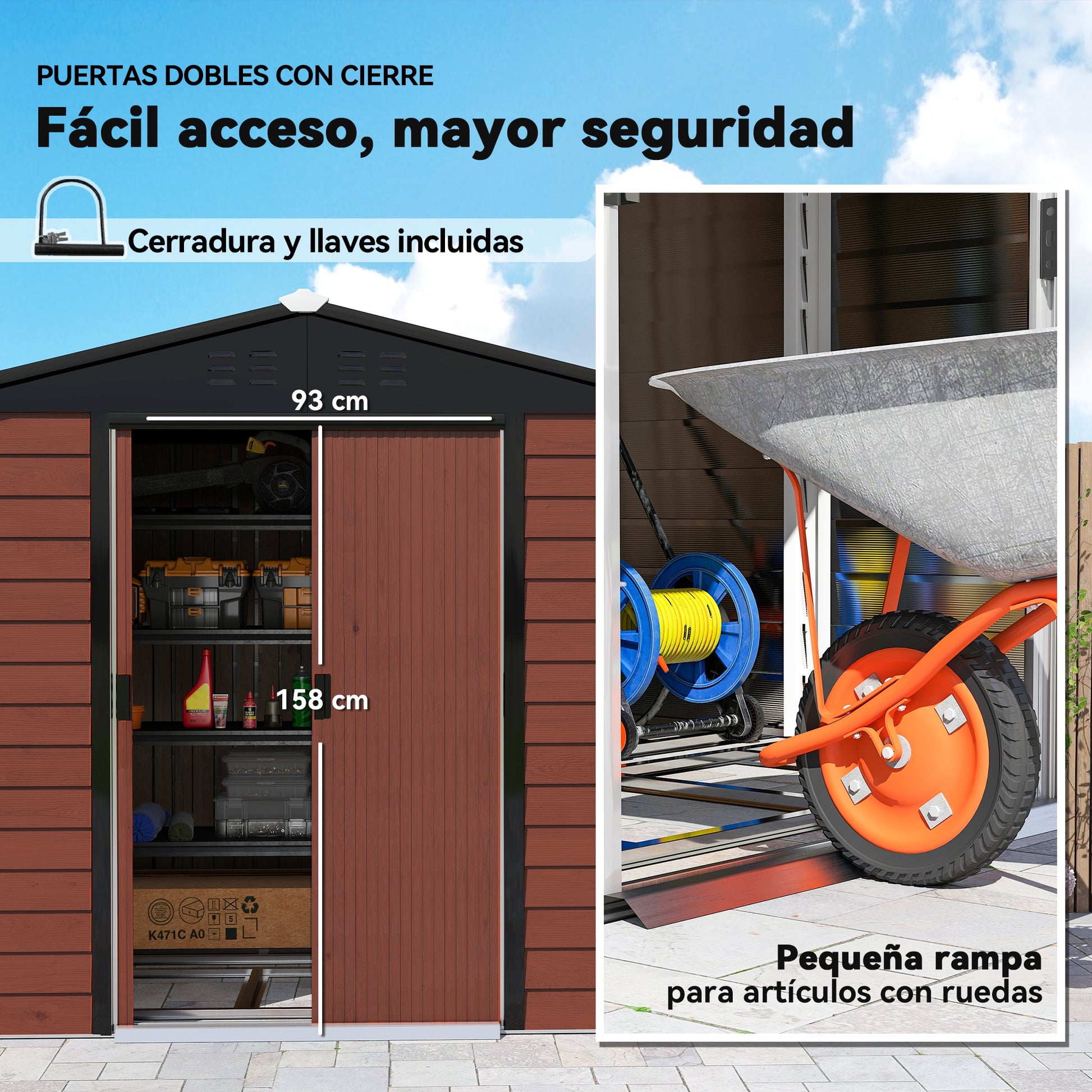 Outsunny Caseta De Jardín Exterior 4,4 M² 240x206x198 Cm Teca_5