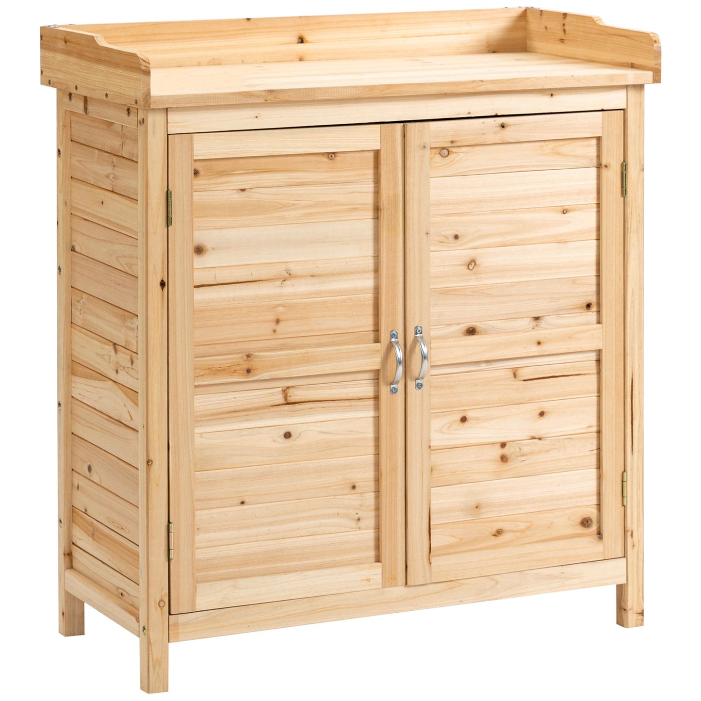 Outsunny Armario De Jardín De Madera Con 2 Puertas Estante 83x40x92 Cm Natural_0