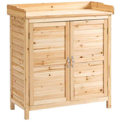 Outsunny Armario De Jardín De Madera Con 2 Puertas Estante 83x40x92 Cm Natural_0