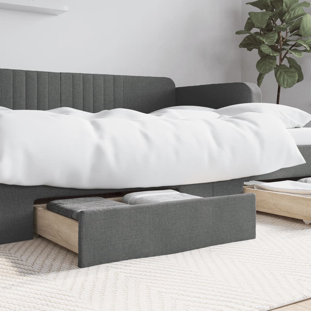 Cajones De Cama 2 Uds Madera De Ingeniería Y Tela Gris Oscuro / Vetonek_4