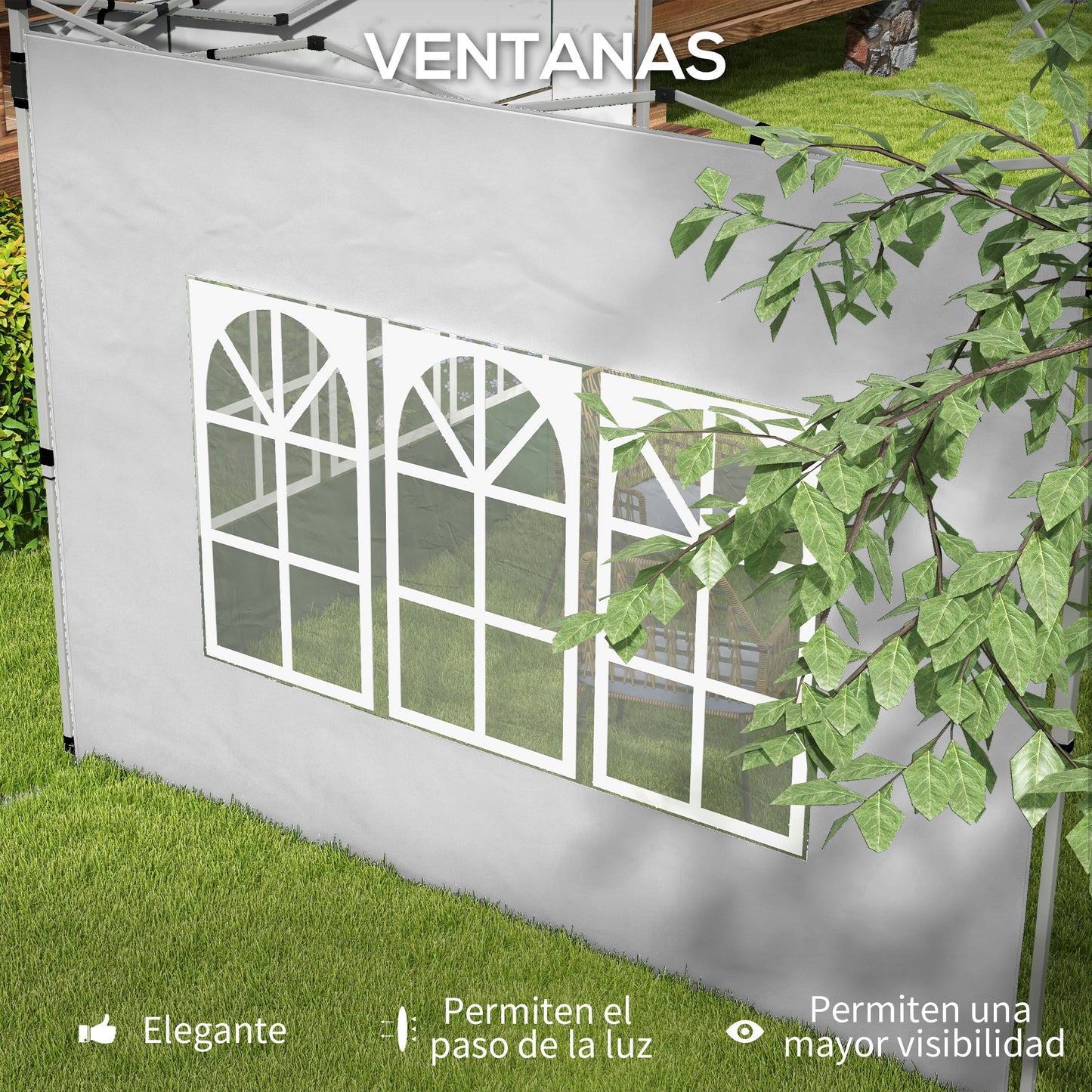 Outsunny Paredes Laterales Para Carpa De 2 Paneles 295x195 Cm Con Ventana Gris_5