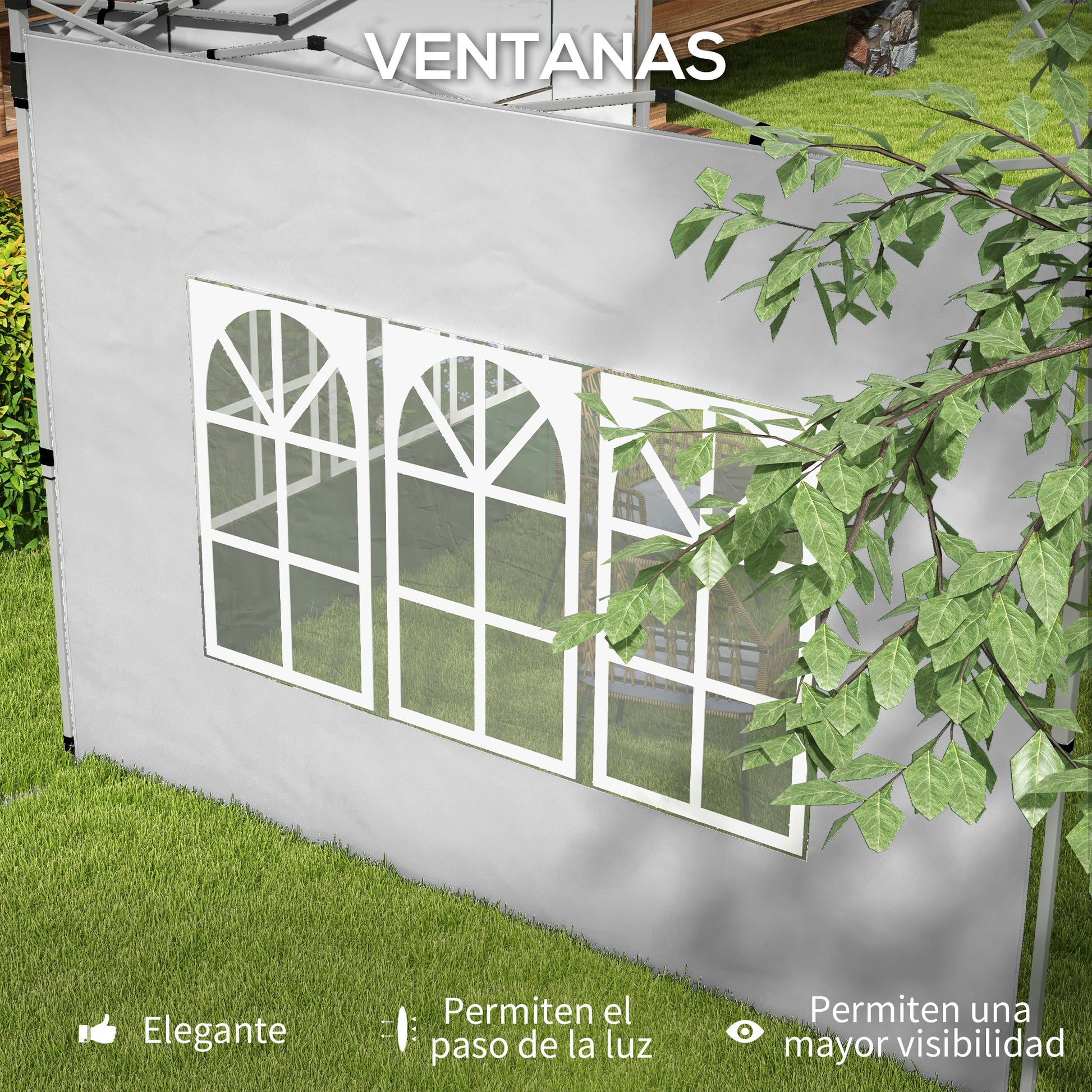 Outsunny Paredes Laterales Para Carpa De 2 Paneles 295x195 Cm Con Ventana Gris_5