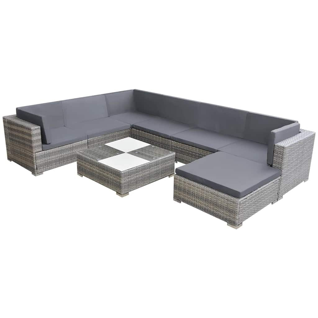 Vidaxl Set De Muebles De Jardín 8 Pzas Y Cojines Ratán Sintético Gris_0