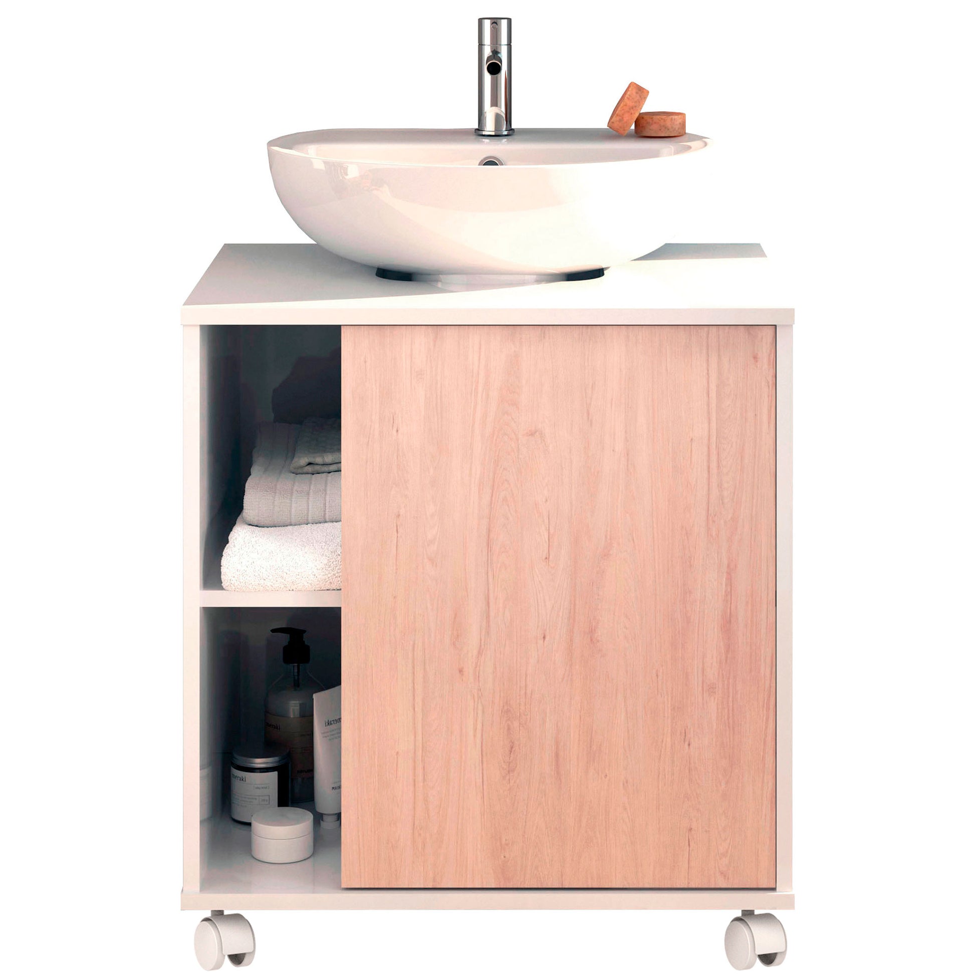 Mueble Baño Bajo Lavabo Pie Armario Auxiliar Para Lavabos Con /sin Pedestal 64x59x45 Almacenaje, Briebe, Esencia, Blanco_0