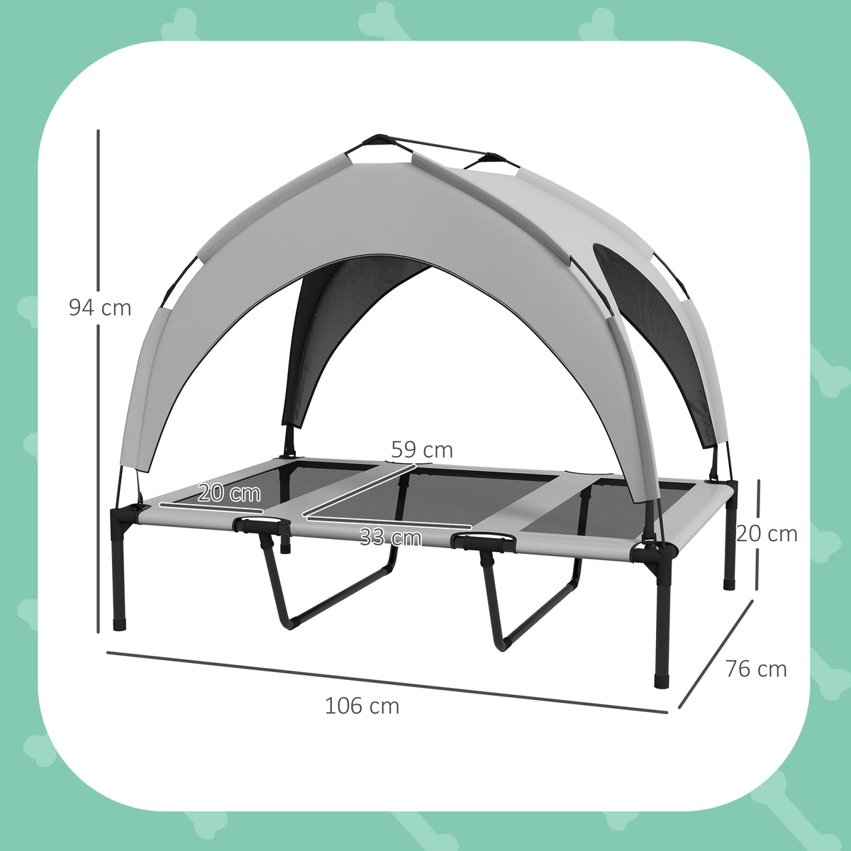 Pawhut Cama Elevada Para Perros Grandes Con Toldo 106x76x94 Cm Gris Claro_2