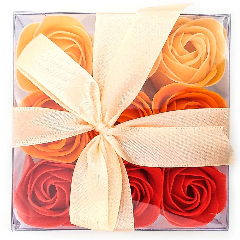 Pack 10 Cajas 9 Rosas De Jabón (naranja) - Flores Con Pétalos De Jabón Perfumados - Regalo Original Para Días Especiales_2