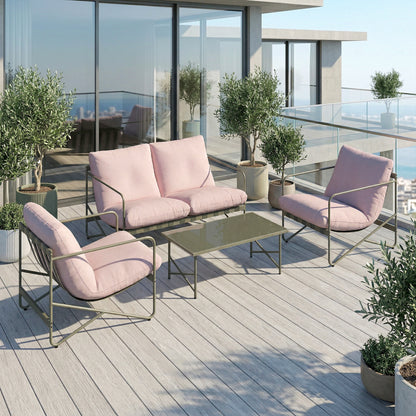 Outsunny Conjunto De Jardín Exterior De 4 Piezas Con Cojines Gruesos Rosa_1