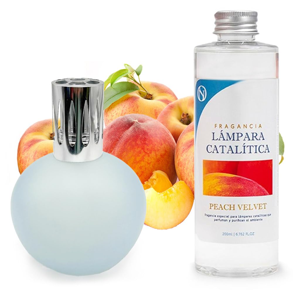 Lámpara Catalítica Azul Grisáceo Mate + Aroma Peach Velvet 500ml - Elimina Olores, Perfuma Y Mejora La Calidad Del Aire_0