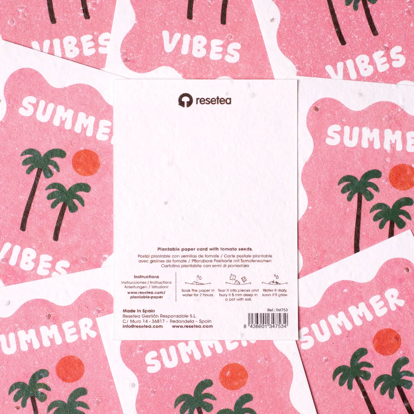 Postal Plantable Summer Vibes Semillas de Tomate | Papel de Algodón Reciclado | Regalo Original - Resetea_3