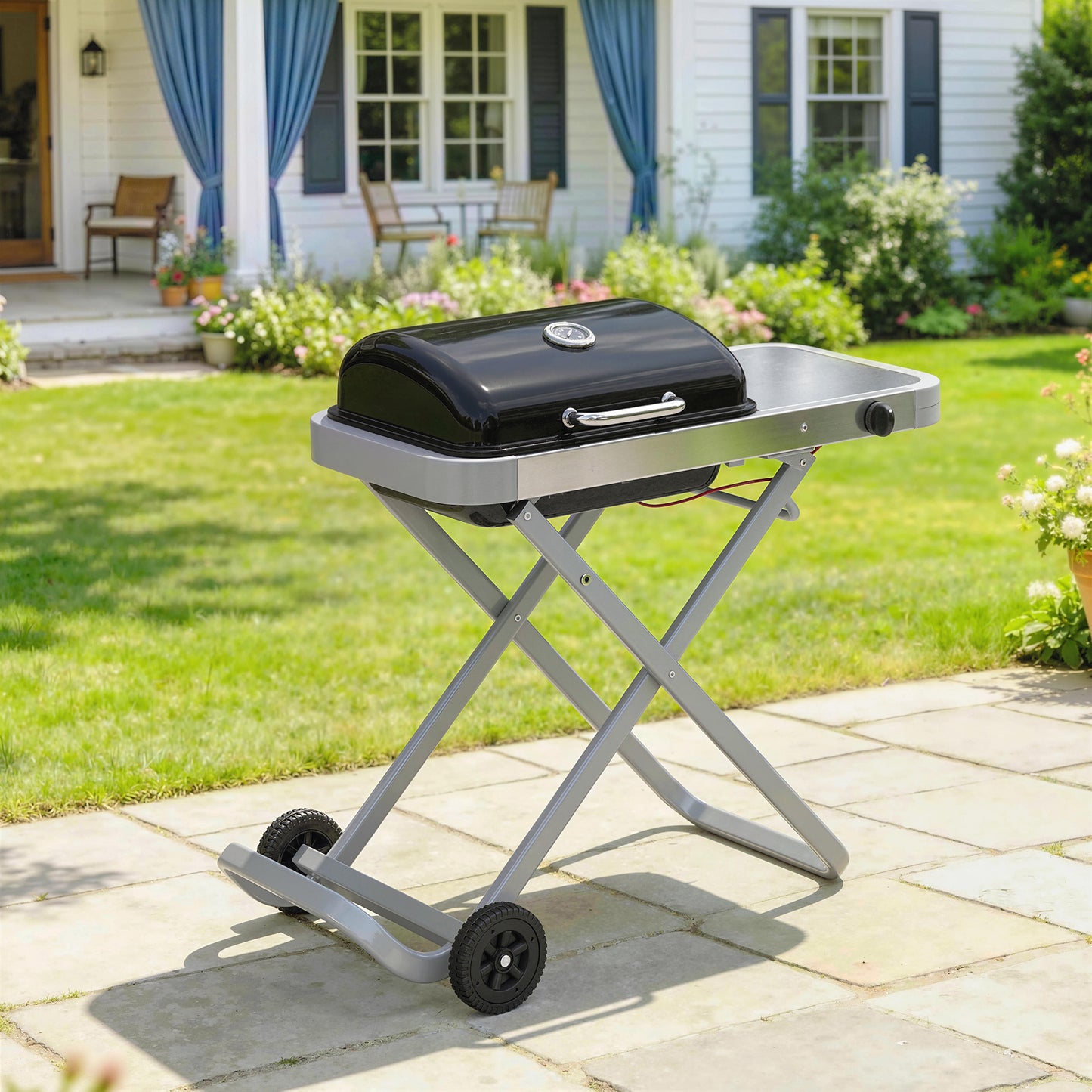 Outsunny Barbacoa De Gas Plegable Con Quemador 2,5 Kw Con Ruedas Mesa Lateral_1