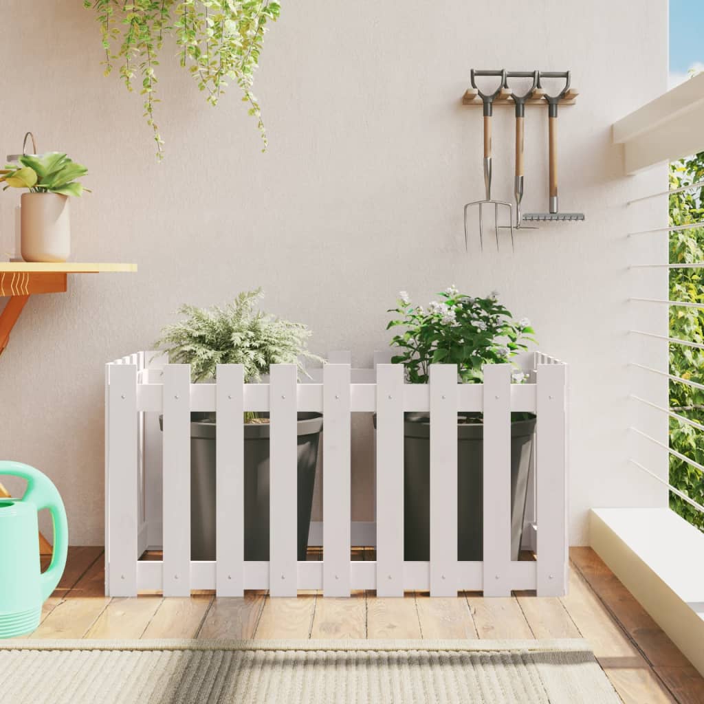 Arriate Elevado Jardín Con Valla Madera Pino Blanco 100x50x50cm_1