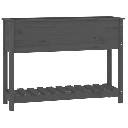 Jardinera Con Estante Madera Maciza Pino Gris 111,5x34,5x81 Cm_0