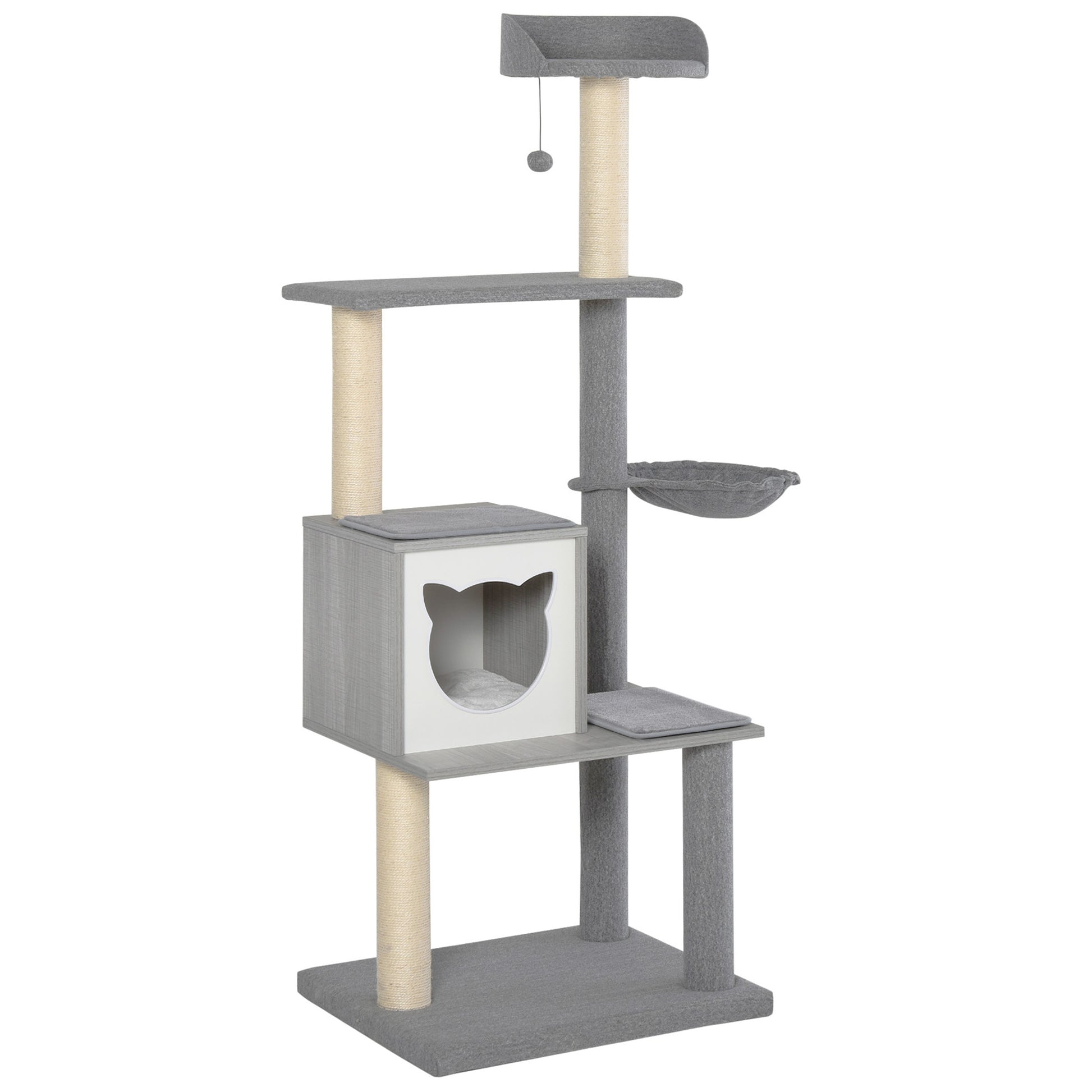 Pawhut Árbol Rascador Para Gatos Grande 61x49x160,5 Cm Múltiples Niveles Cueva_0