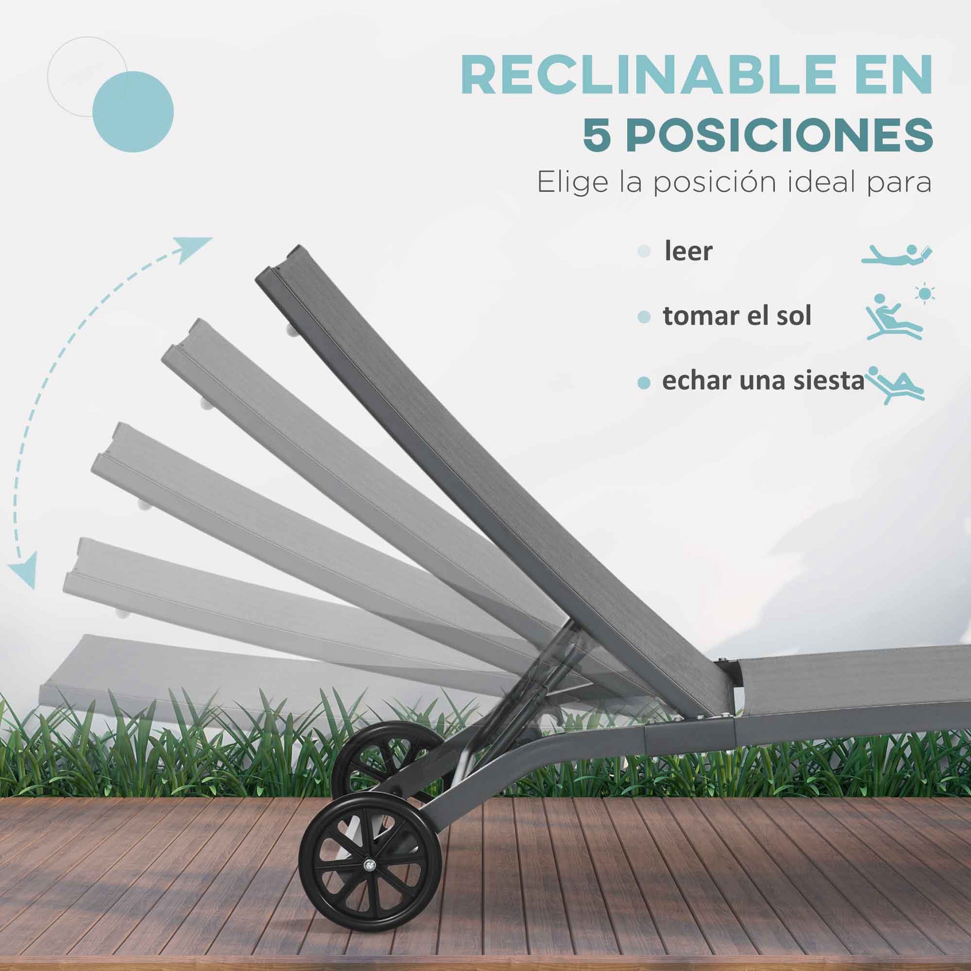 Outsunny Juego De 2 Tumbonas Reclinables De Jardín 165x66x102 Cm Azul Y Gris_4