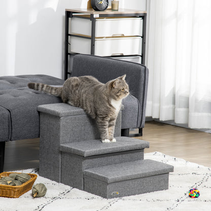 Pawhut Escalera Para Mascotas De 3 Peldaños Con Espacio 63,5x42,5x40,5 Cm Gris_1
