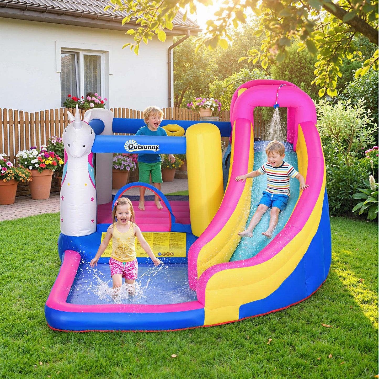 Outsunny Castillo Hinchable Infantil Con Tobogán Inflador 360x305x210 Cm Multi_1