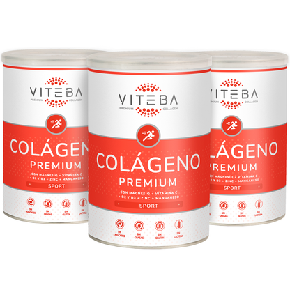 Pack 3 botes Colágeno Hidrolizado Viteba Sport 330 g x 3 + Vit. C + B2 + B3 + Magnesio + Manganeso │ SIN sabor NI olor_0