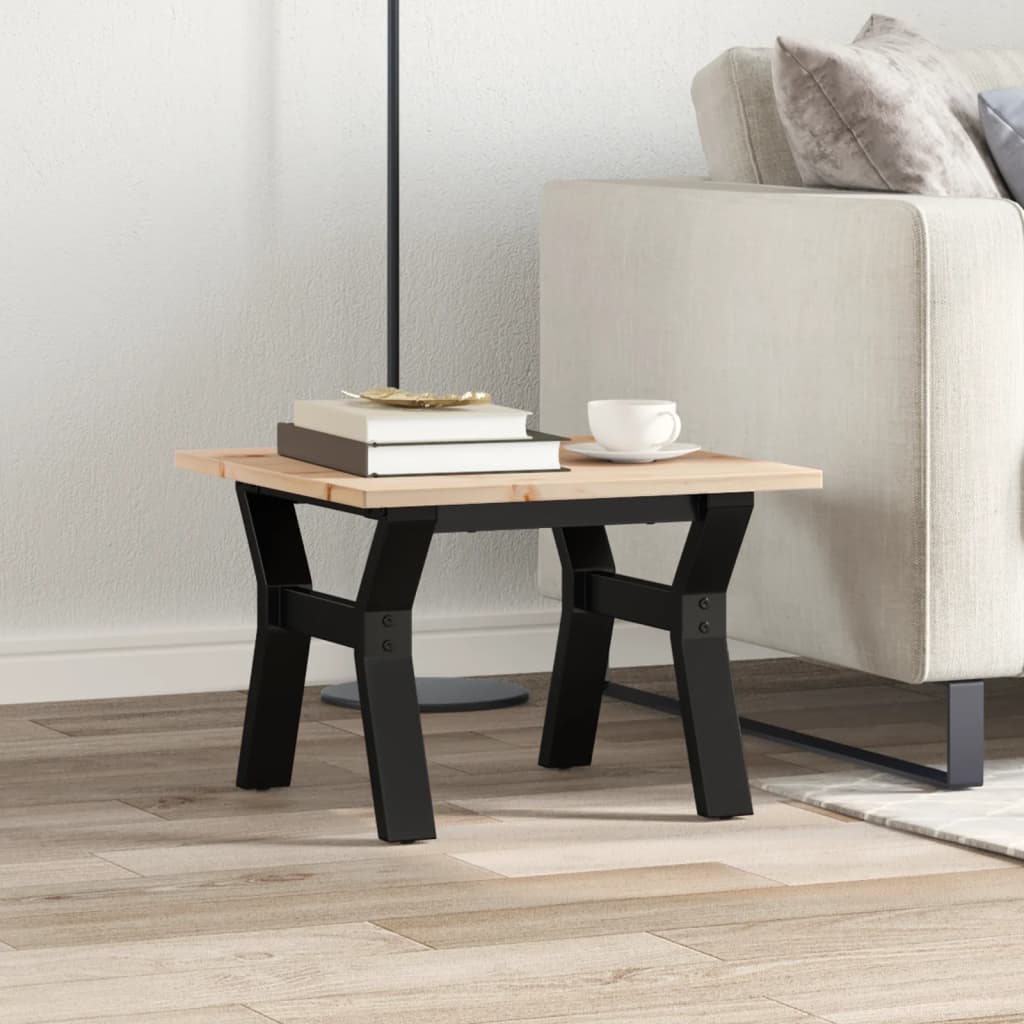 Mesa De Centro Marco Y Madera Maciza Pino Y Acero 50x50x35 Cm_1