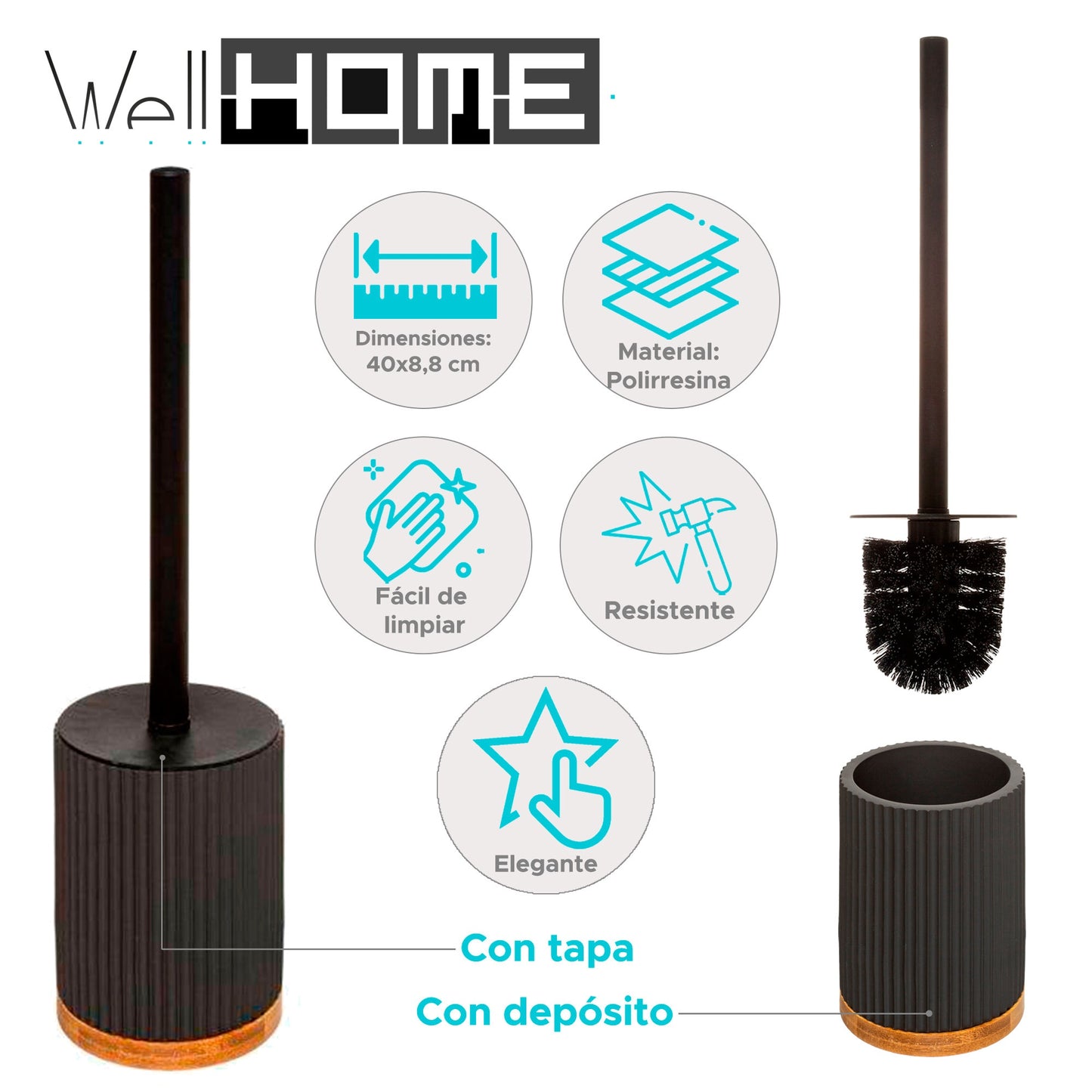 Well Home Escobilla Para Wc Con Depósito Color Negro