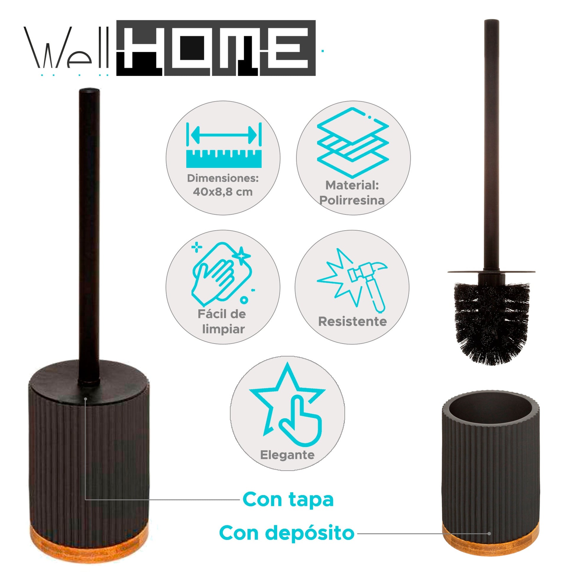 Well Home Escobilla Para Wc Con Depósito Color Negro