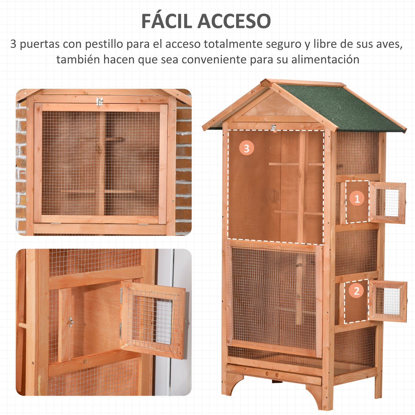 Pawhut Jaula Para Pájaros Pajarera De Madera 80,5x57x153 Cm Natural_5