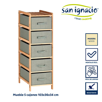 Mueble Ancho 5 Cajones Gris Oscuro - Colección Kipit