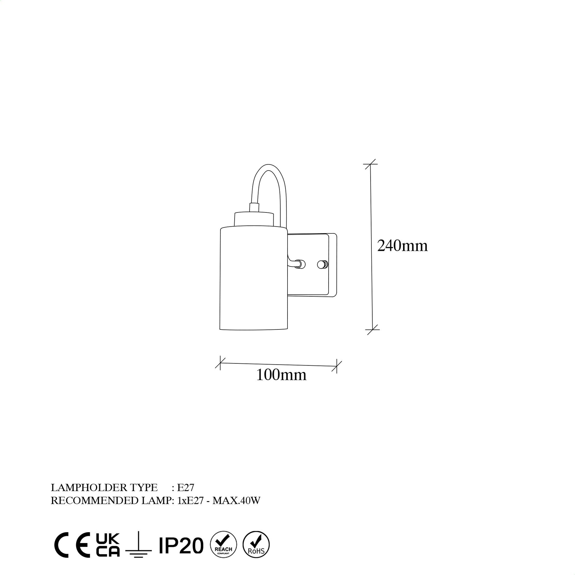 Aplique De Pared, Metal , Negro, 10x23x24, Casquillo E27 Max 40 W_1