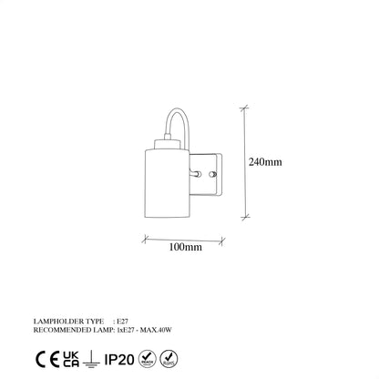 Aplique De Pared, Metal , Negro, 10x23x24, Casquillo E27 Max 40 W_1